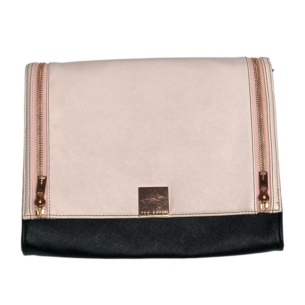 TED BAKER Pink & Black Sala Crosshatch Clutch Bag